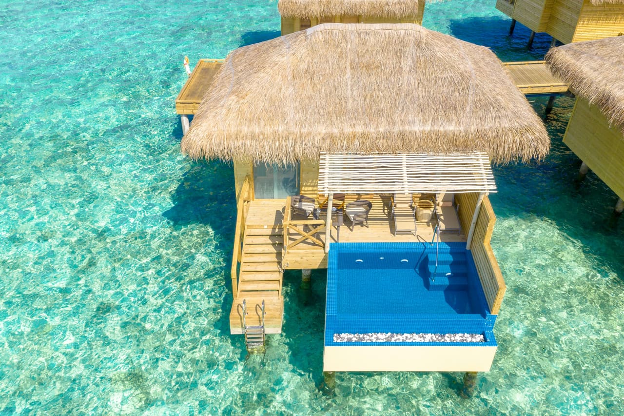 Overwater villas, Maldivian atoll.